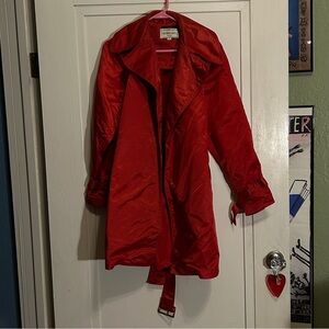 Henri Bendel Susan Lazar Red Satin Double Breasted Short Trench Coat Vintage